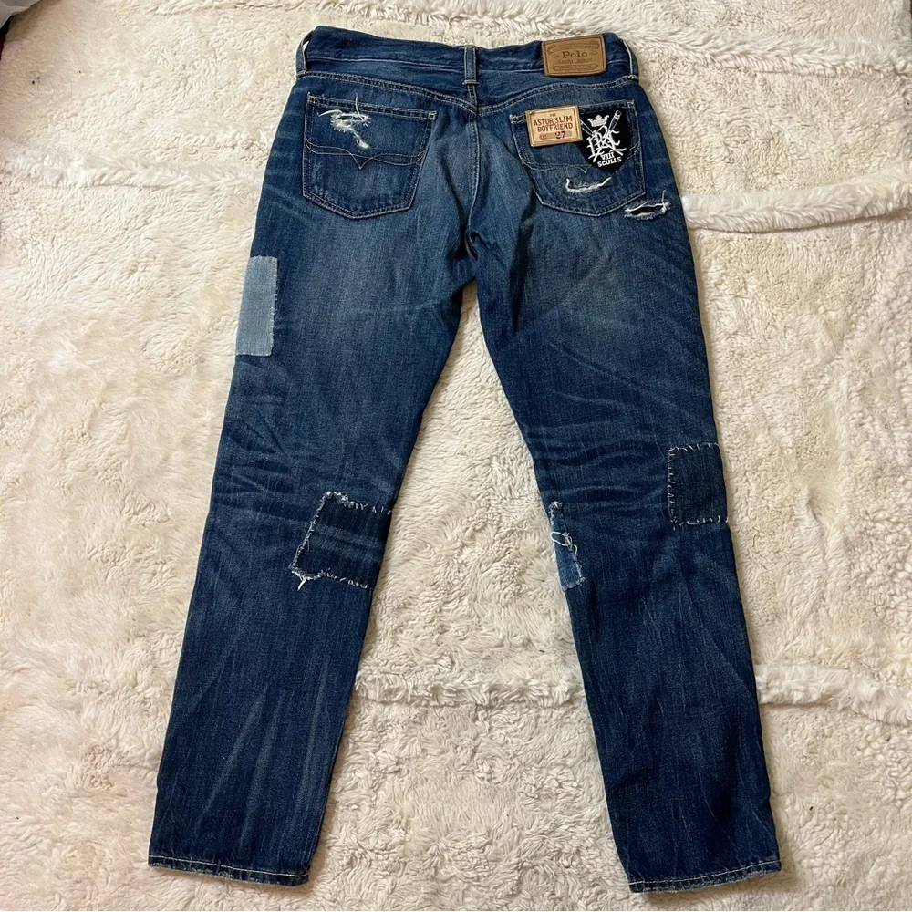 Polo Ralph Lauren Women's Astor Slim Boyfriend Jeans Size 27 Patchwork Distress - Picture 7 of 8